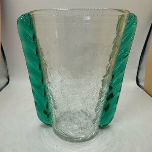 Blenko #473 Sea Green Crackle Glass Winged/Ears Vase from the 1940's